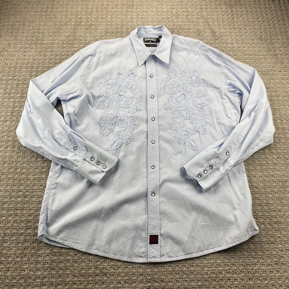 Panhandle Slim Western Shirt Men Extra Large XL Blue Button Up Pearl Snap Cowboy - Picture 1 of 13